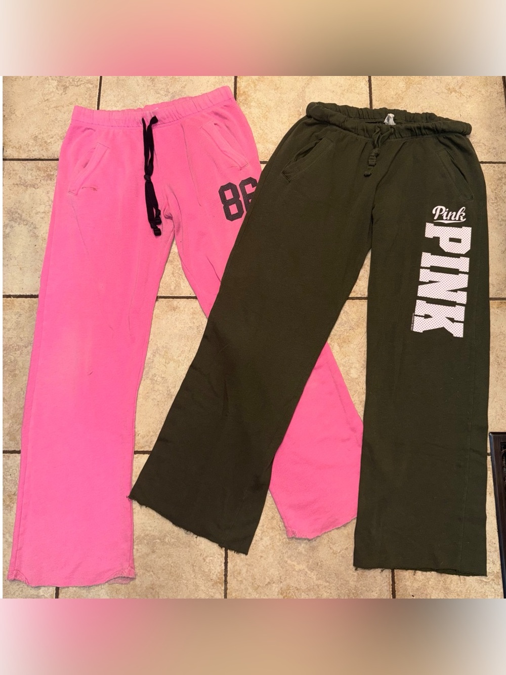 Victoria's Secret PINK Athletic Sweat pants Hot Pink & Green size Small Medium